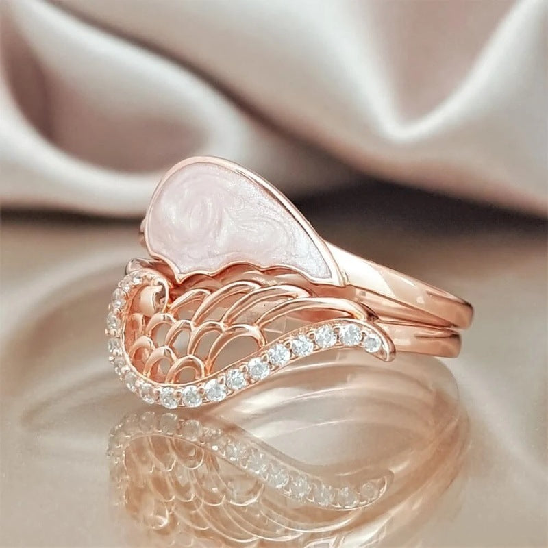 Floral Enamel Ring Opal Painted Flower Design Electroplated Alloy Ring With Inlaid Artificial Gems And Fashion