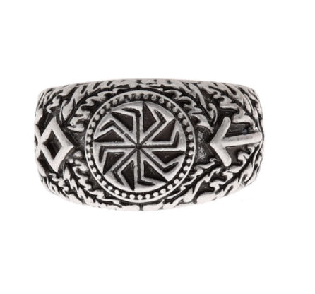 Nordic Rune Mens Ring Antique Silver Zinc Alloy Inner Diameter 2.1cm Outer Diameter 2.6cm Color Ancient Silver