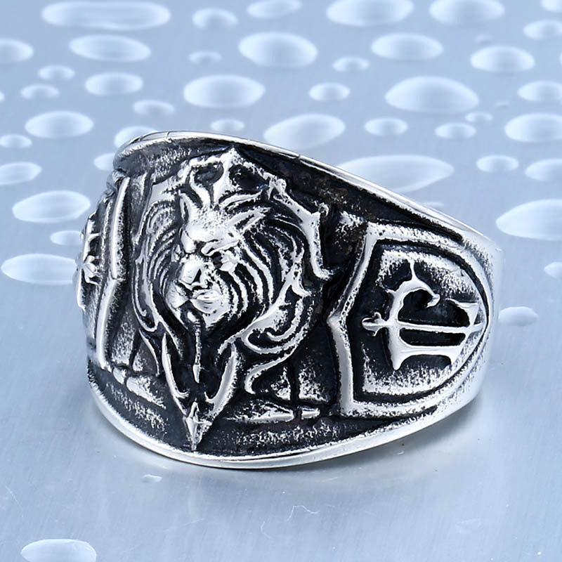 Mens Lion Head Alloy Ring European Style Jewelry Gift