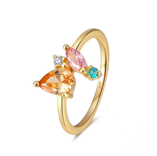 Womens Sterling Silver Ring With 18K Gold Plated Finish Colorful Stone Daily Wear Wedding Band Ideal Gift For Her