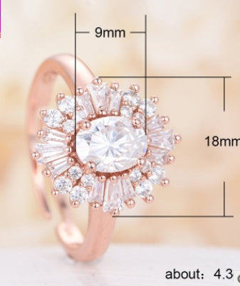 Womens Rose Gold Plated Copper Ring With Diamond Look Opal For Engagement Wedding Anniversary Jewelry Gift For