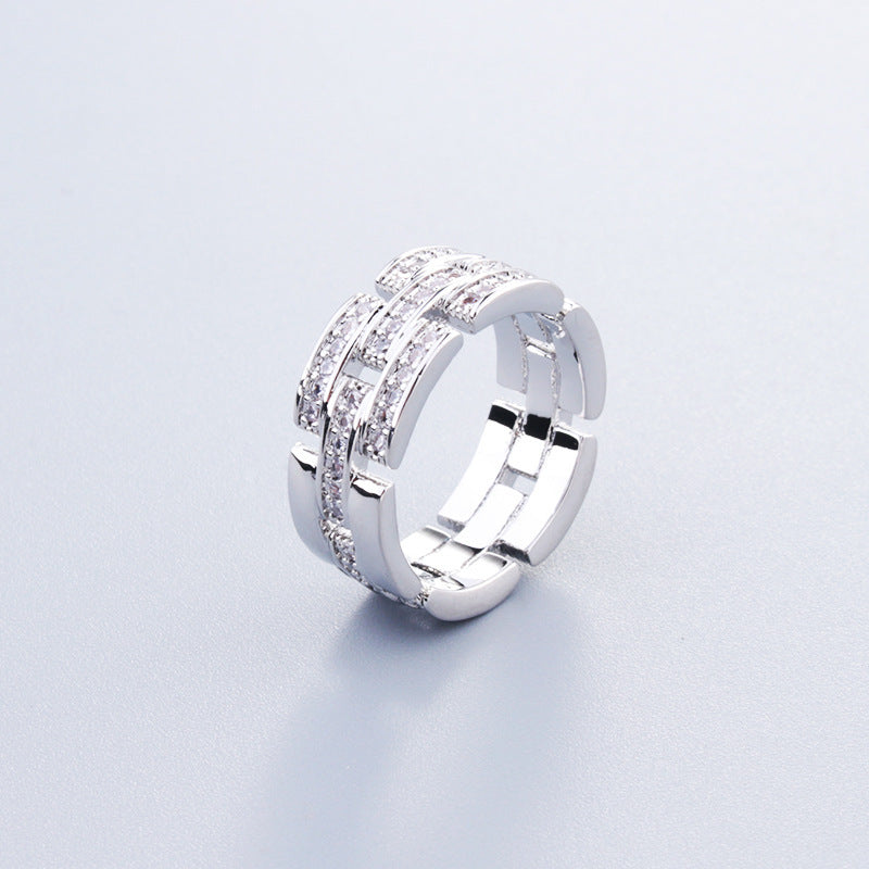 Geometric Couple Ring Set Rhinestone Inlaid Copper Plated Gold Unisex Retro Wedding Band Pair For Couples Wear