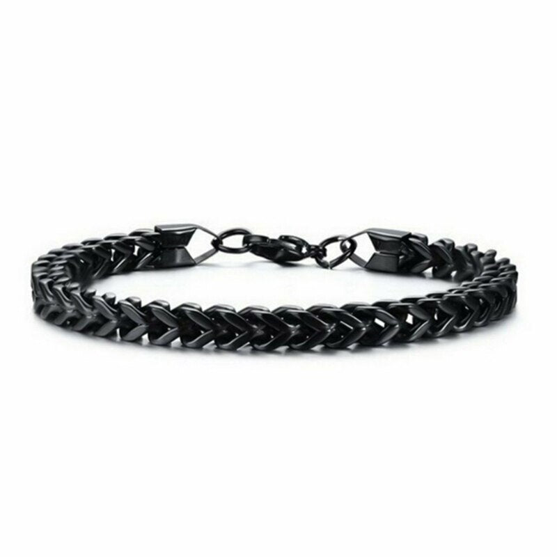 Mens Stainless Steel Chain Bracelet Trendy Link Bracelet Fold Over Clasp Durable Jewelry Gift for Men 21cm 6mm