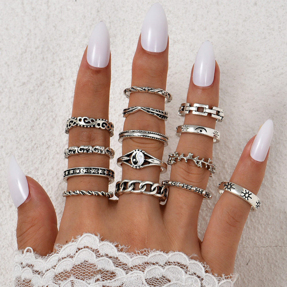 Women Fashion Ring Set Irregular Design Electroplated Zinc Alloy Rings For Everyday Wear Wild Style Everyday Chic