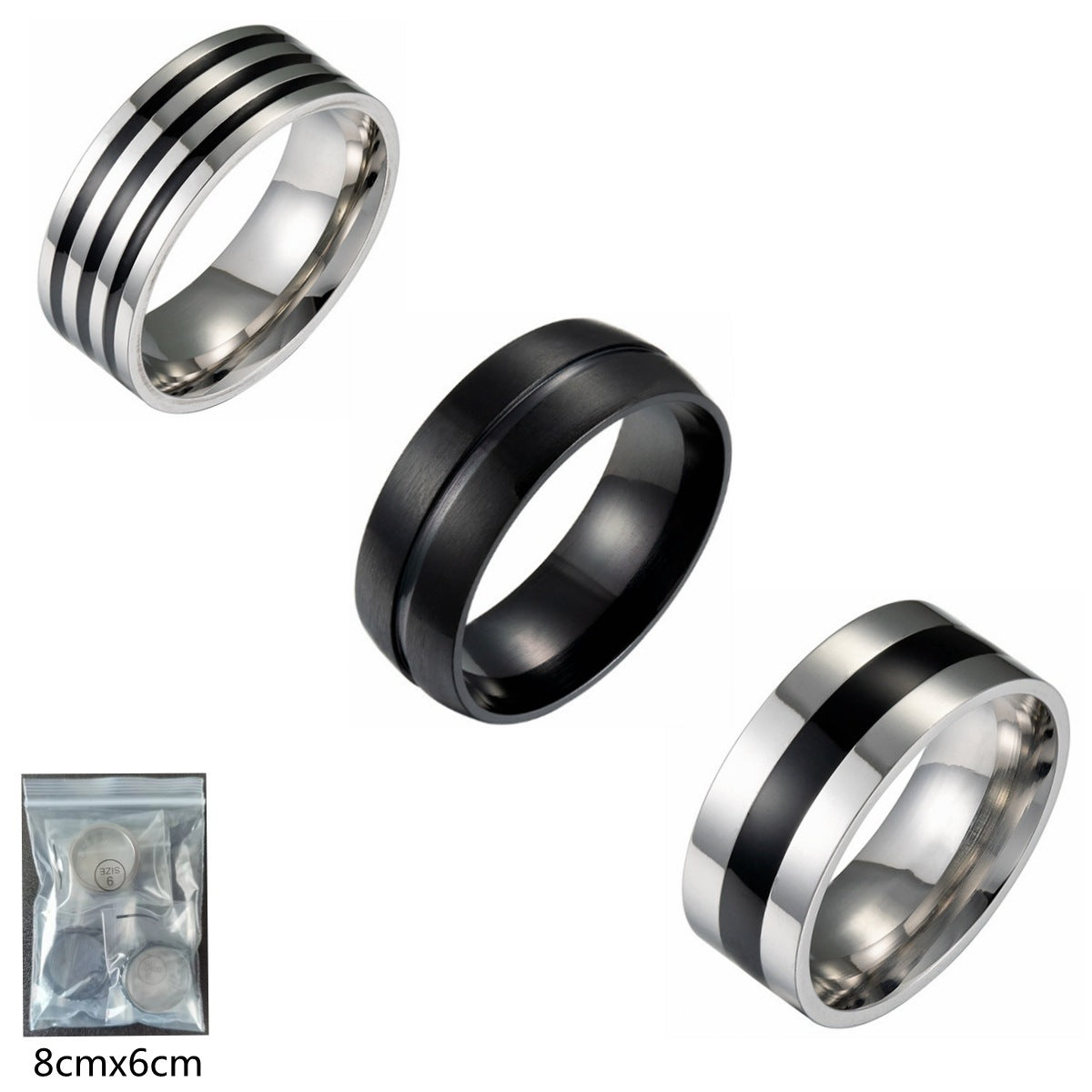 Stainless Steel Oil Dropping Ring Set 8mm Width Electroplated Fashion Accessory Durable Versatile Three Piece Rings