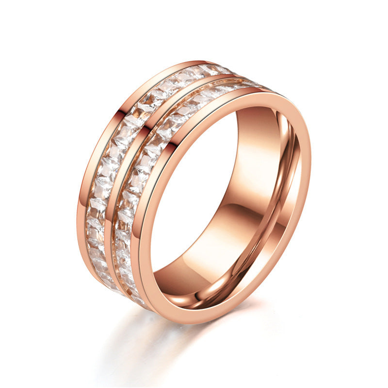 Stainless Steel Ring Double Row Diamond Geometrical Band Unisex Ring For Men Women Fashion Statement Versatile