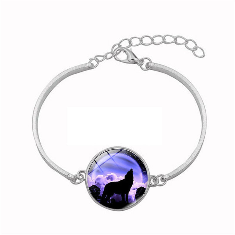 Women Time Gemstone Glass Pendant Bracelet With Alloy Chain Lightweight Adjustable Length Fashion Chic Jewelry