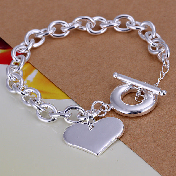 Silver Plated Copper Heart Bracelet For Women Korean Style Jewelry Electroplated Finish Elegant Everyday Accessory Gift
