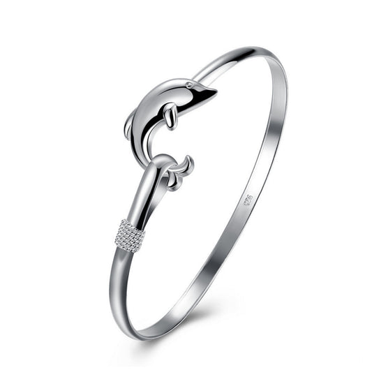 Unisex Silver Dolphin Bracelet Adjustable Zodiac Jewelry Korean Alloy Electroplated Wedding Birthday Korean Style