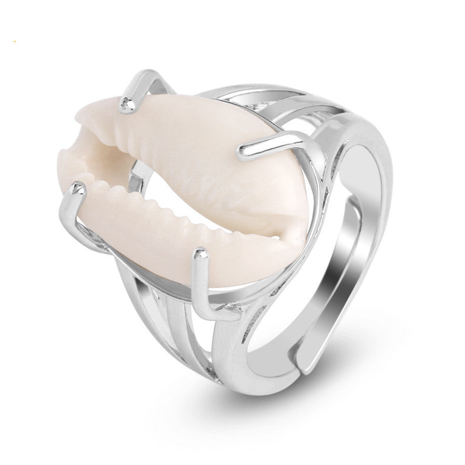 Womens Natural Conch Shell Ring Gold Plated Silver Ring For Women European Fashion Jewelry Individually Packed