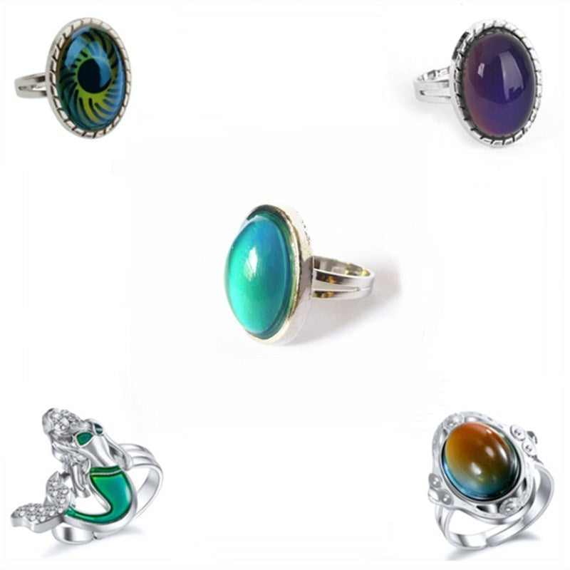 Mood Ring Color Changing Ring Temperature Sensing Gemstone Big Eye Ring Electroplated Metal Alloy Unisex Gift Accessory