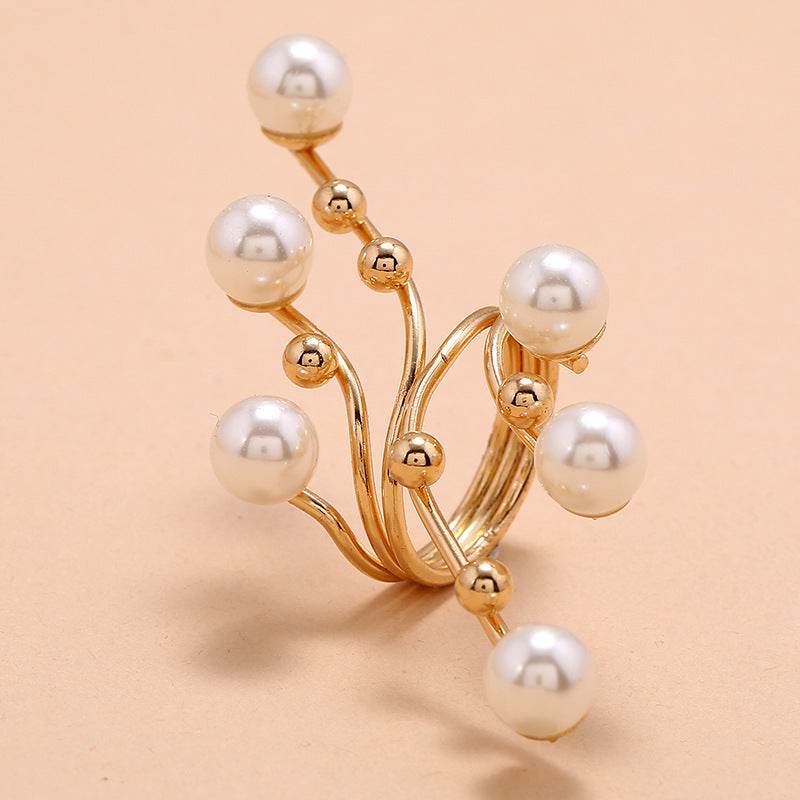 Geometric Pearl Ring Alloy European Jewelry For Women