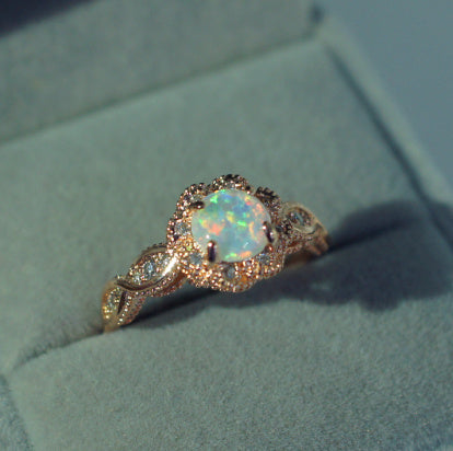 Elegant Ring With Round Opal Flower Geometric Copper Platinum Plated Jewelry For Women Gift For Everyday Style