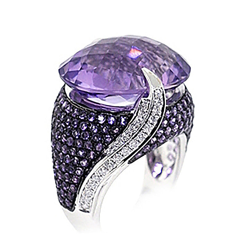 Womens Purple Zircon Ring Classic Elegant Dainty Copper Band Jewelry Gift For Her Versatile Accessory Timeless Style