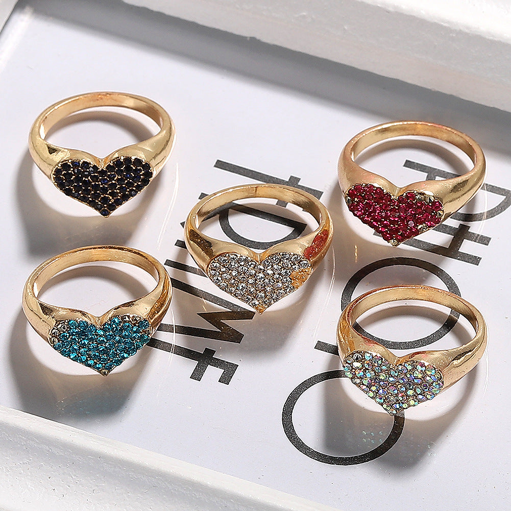 Frosted Heart Round Ring Diamond Studded Alloy Bands Wedding Daily Wear Exquisite Fashion Jewelry Gift Durable