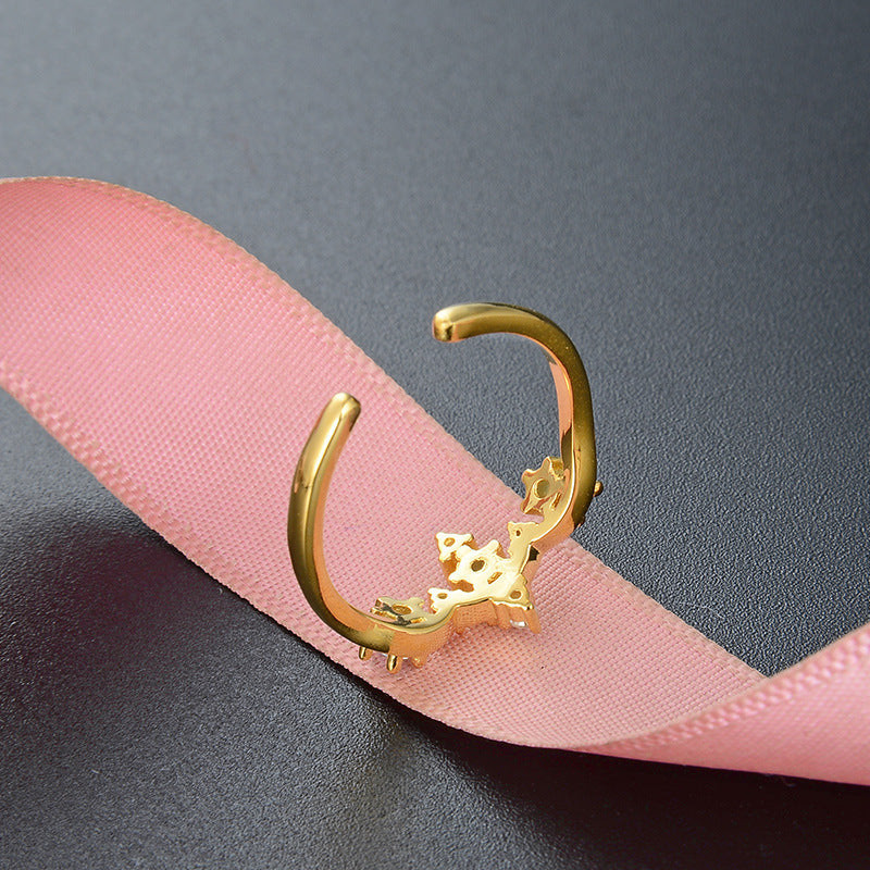 Geometric Silver Ring For Women With Zircon Stones