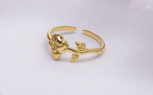 Silver Fan S925 Rose Open Ring Adjustable Exotic Design With Gold Plated Craftsmanship Gift For Her Elegant Now