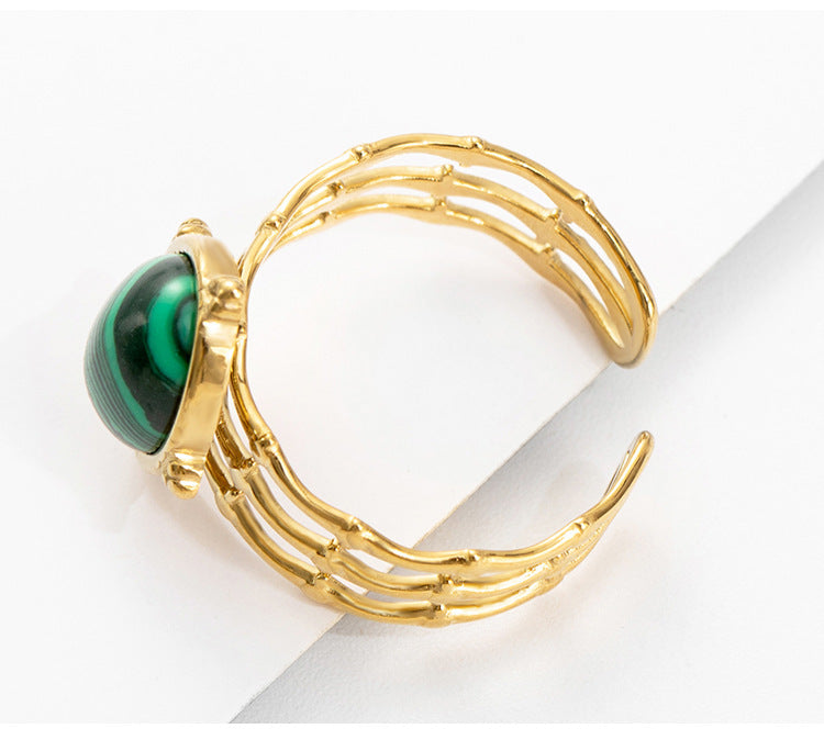 Stainless Steel Oval Natural Stone Ring