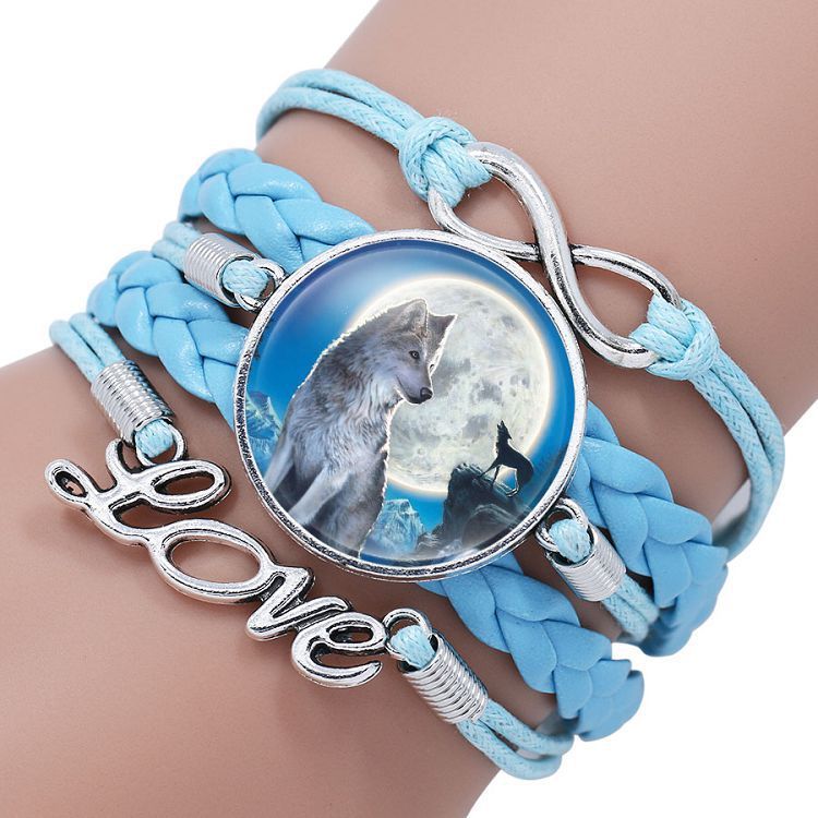 Leather Wolf Bracelet With Crystals And European Charms Adjustable Fashion Jewelry For Women Everyday Use Gift