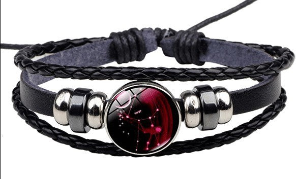 Couples Woven Leather Bracelet Vintage Constellation Design Zodiac Gift For Anniversary Travel Keepsake Gift Box Ready