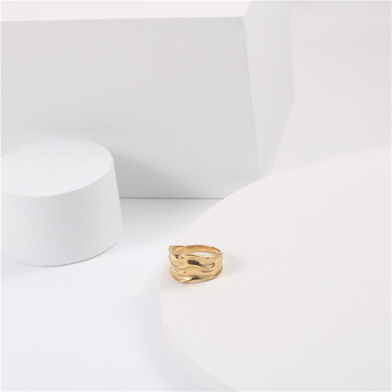 Women's Stainless Steel Ring with 18k Gold Plated Geometric Design Fashion Jewelry Statement Ring for Her Elegant Ring Gift for Women Designer Ring