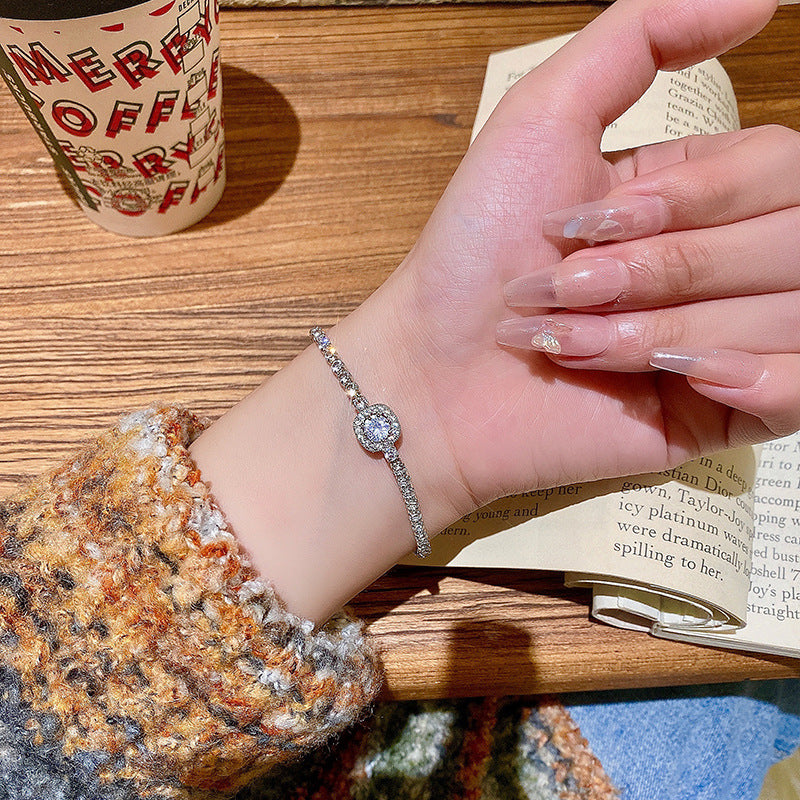 Womens Copper Bracelet With Rhinestone Zircon Geometric Quadrilateral Bangle Electroplated Finish Modern Style