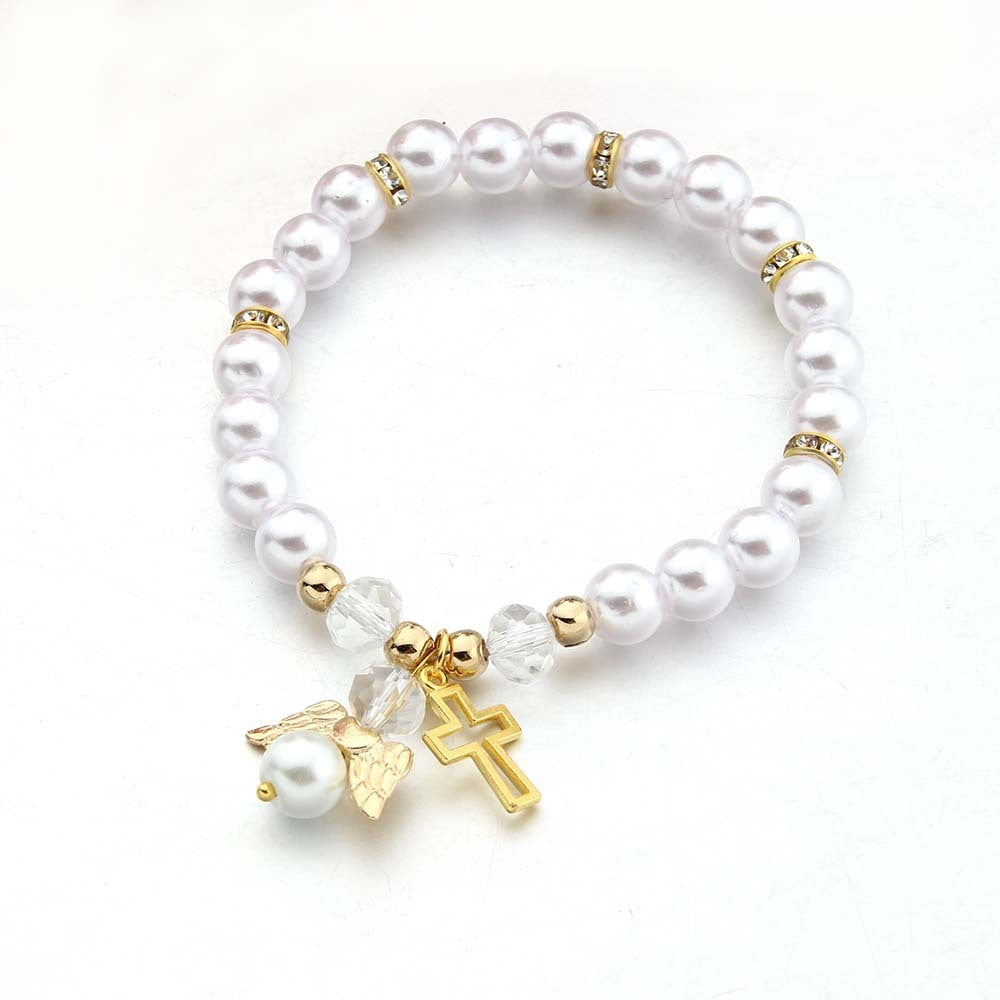 Acrylic Cross Angel Bracelet For Men And Women Geometric 8MM Beads Religious Jewelry Fashion Everyday Wearable