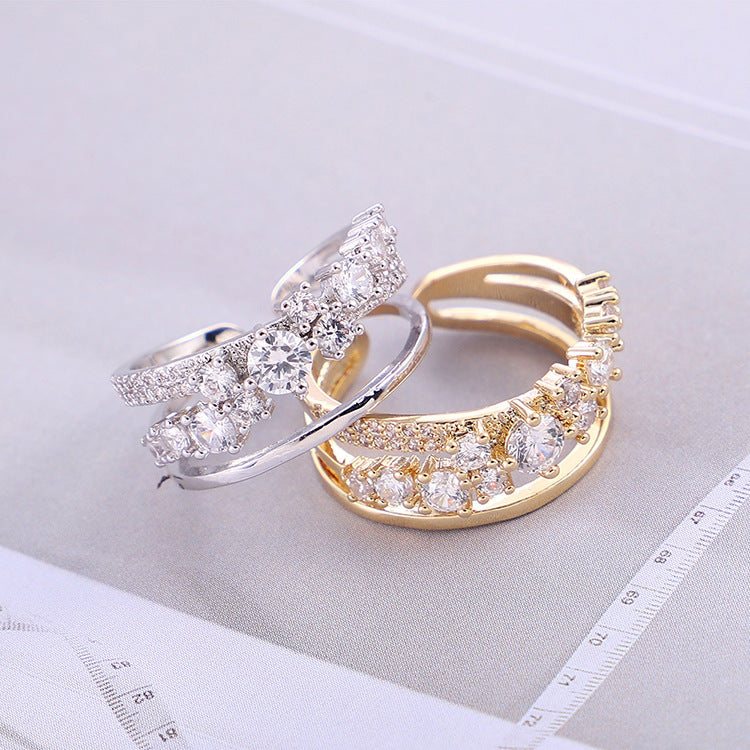 Womens Index Finger Knuckle Ring Micro Inlaid Zircon Adjustable Gold Plated Copper Geometric Fashioned Jewelry