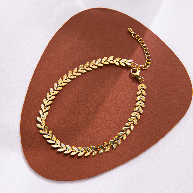 Wheat Leaf Anklet Stainless Steel Fashion Chain For Women Elegant Everyday Wear European And American Jewelry Timeless