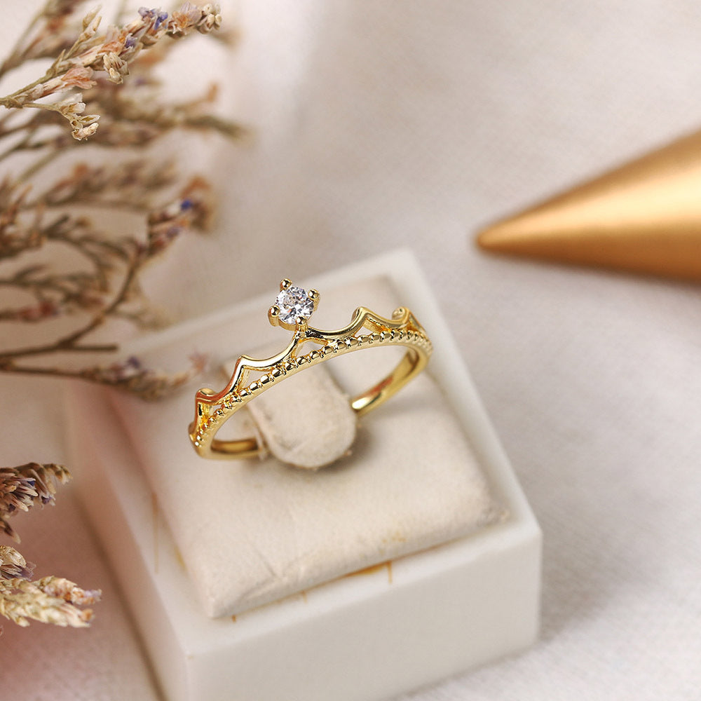Elegant Crown Ring Gold Plated Copper With Zircon Stones For Women Wedding Band Classic Design Gift Ready Sale