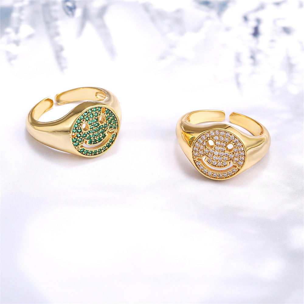 Adjustable Green Zircon Openwork Brass Ring For Women Stylish Fashion Jewelry Statement Piece Everyday Stylish