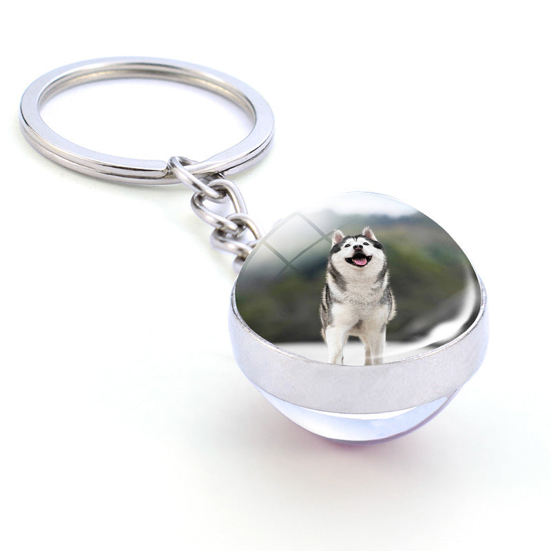 Animal Glass Ball Keychain Alloy Key Ring Luminous Pendant Round Design Gift For Women And Girls Elegant Accessory Gift