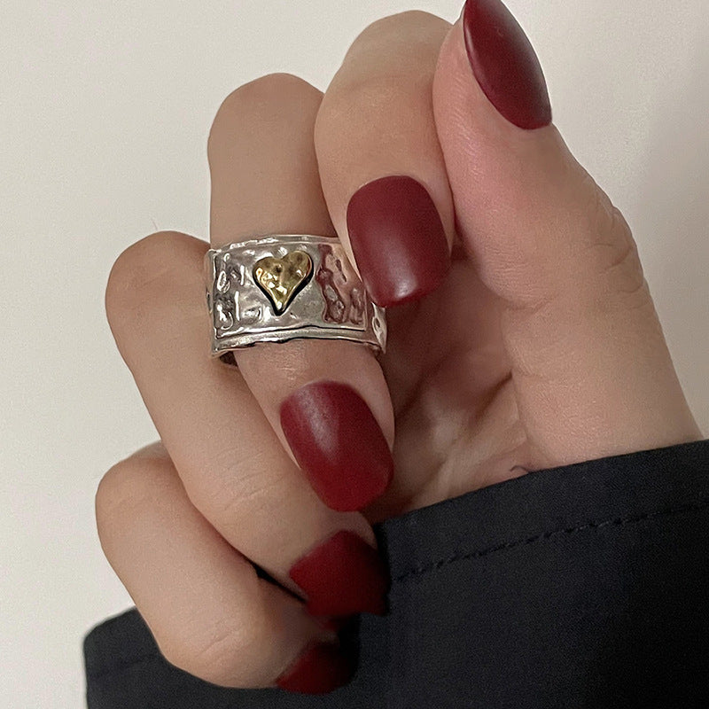 Sterling Silver Hammered Heart And Cross Ring For Women Exquisite Exotic Heart Shape Jewelry For Daily Wear Now