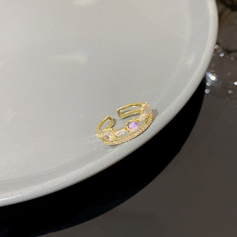 Adjustable Moonstone Ring Gold Electroplated Copper Geometric Style Womens Fashion Ring For Her Everyday Access