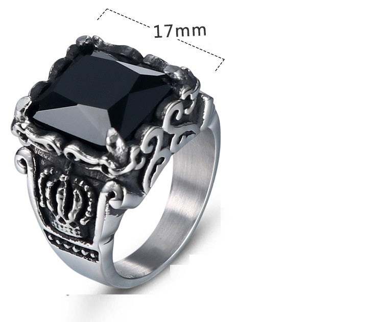 Mens Stainless Steel Ring Vintage Punk Four Prong Black Zircon Fashion Jewelry Band Gift For Men Vintage Style