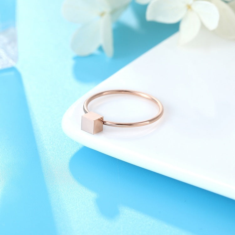Rose Gold Stainless Steel Square Ring Women Fashion Jewelry