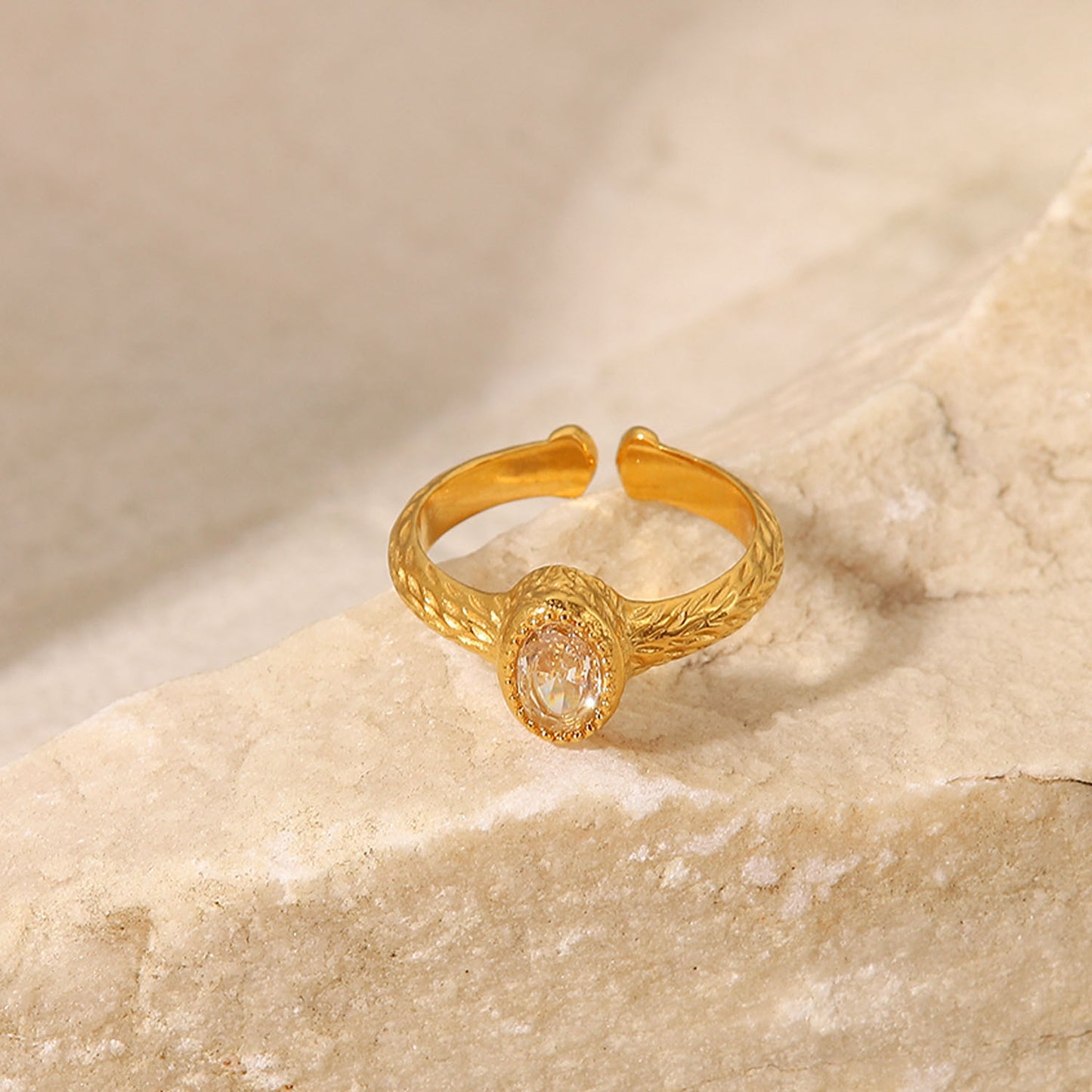 Women's Vintage Oval Zircon Hammer Ring in Stainless Steel Gift for Birthday Europe and America Gift for Women