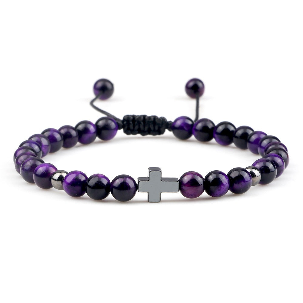Unisex Hand Woven Bracelet With Cross Pendant Beads Mixed Material Fashion Jewelry For Men Women Everyday Chic