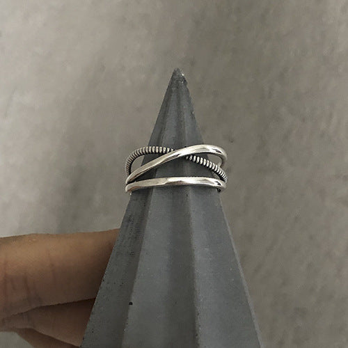 Womens 925 Silver Adjustable Ring Retro Geometric Band Symbolizing Prosperity Wealth Lucky Ring Everyday Shine