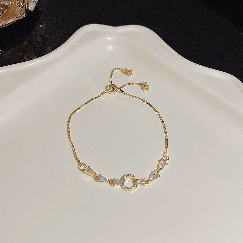 Womens Copper Bracelet With Zircon Flower Pearl Elegant Electroplated Bracelet Affordable Jewelry Gift For Her