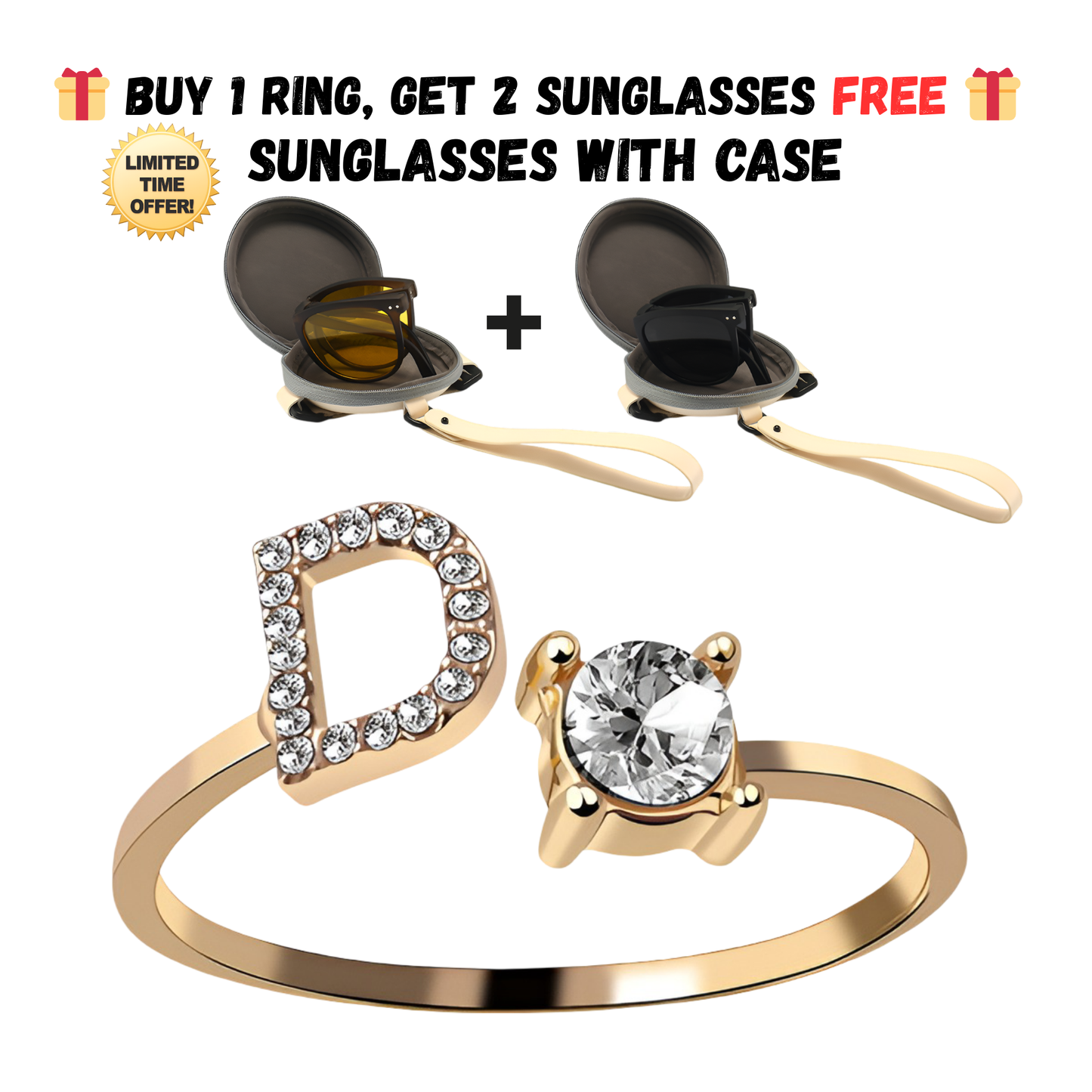 Adjustable Letter Zircon Ring with Alphabet Initials A Z Copper Alloy Jewelry Gift for Women Elegant Gift Idea