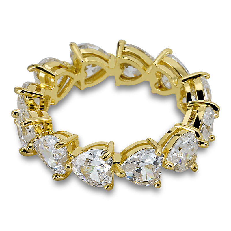 Love Heart Couple Rings Gold Plated Copper With Zircon Gems