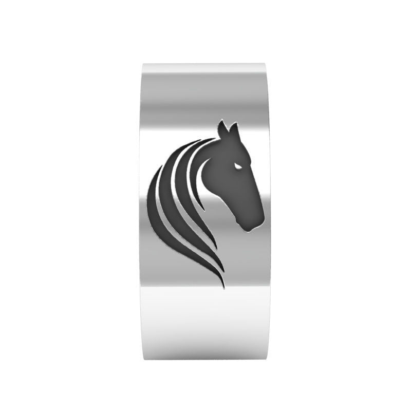 Titanium Steel Horse Logo Ring 8mm Wide Jewelry Band For Men Durable Style Classic Everyday Wear Style For Men