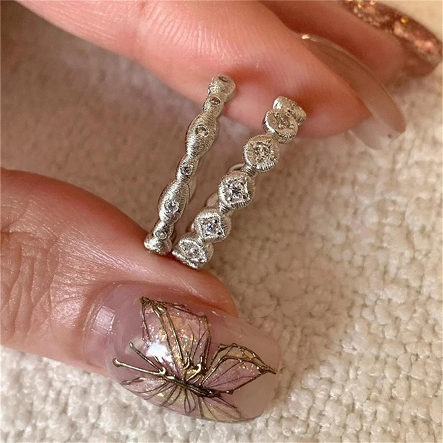 Womens Open Ring Geometric Copper Ring Electroplated With Brushed Zircon Detailing Niche Design Jewelry Crafted