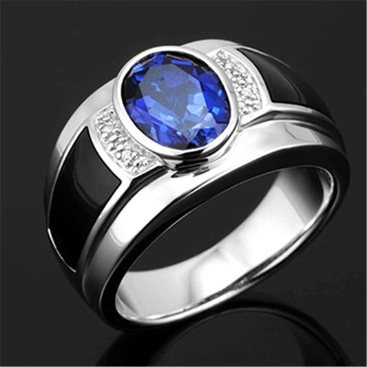 Sapphire Ring Platinum Plated Copper Adjustable Open Band Jewelry For Wedding Gift Classic Elegant Accessory Chic