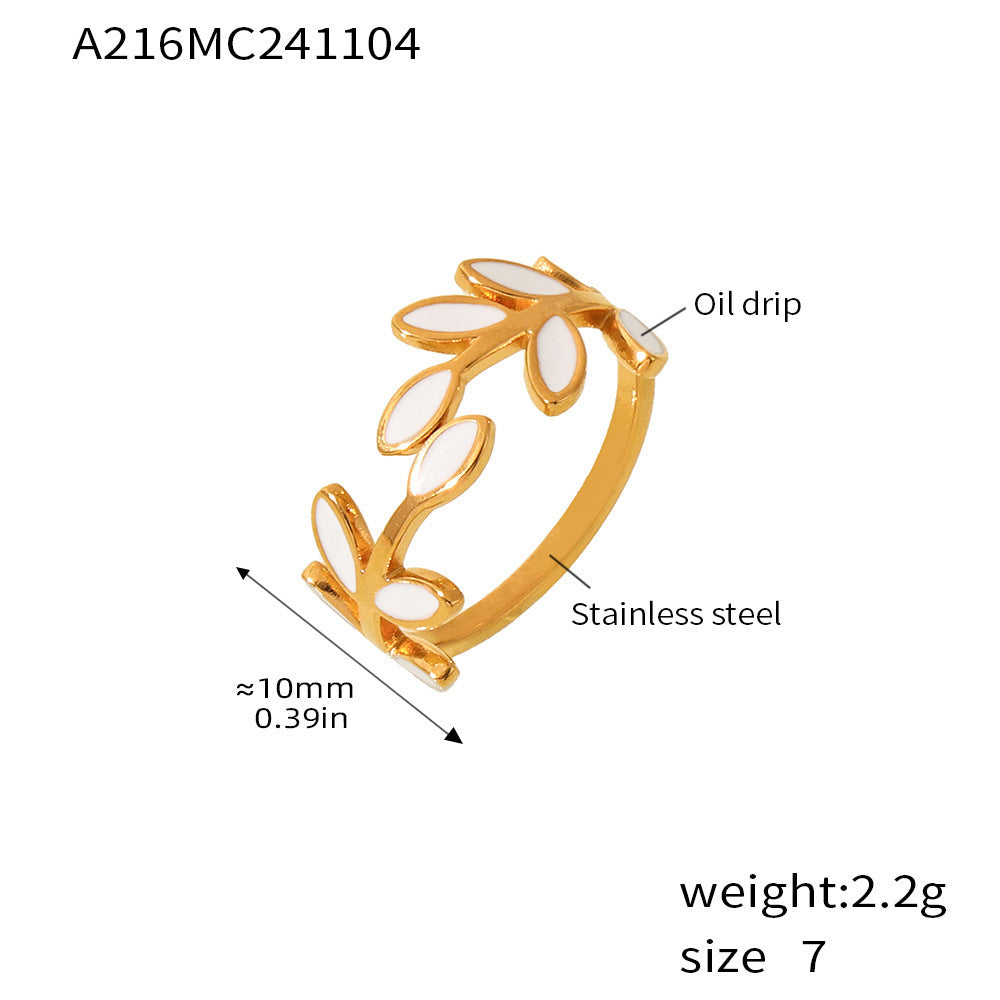 Stainless Steel Adjustable Ring With Branches Leaves Design Dripping Oil Electroplated For Everyday Wear Jewelry