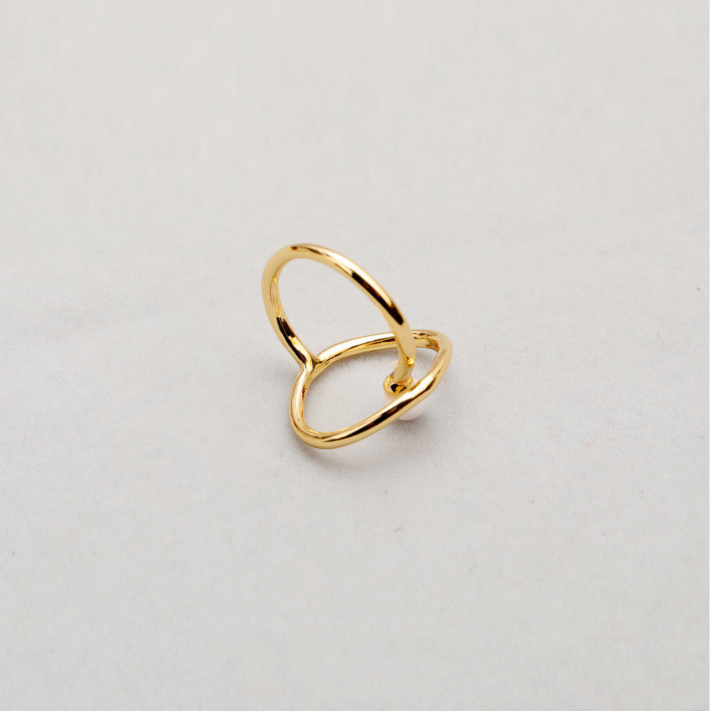 Womens Adjustable Gold Plated Ring Geometric Curve Design Textured Brass Fashion Jewelry Statement Piece Elite