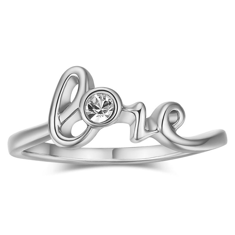 Women Ring Copper Letter Ring Platinum Plated With Inlaid Zircon Simple Korean Love Design Fashion Jewelry Set