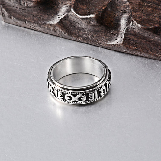 Men's Titanium Steel Ring Vintage Rotating Mantra Band Ring with Six Character Inscription Retro Inspired Ring Perfect Gift for Him