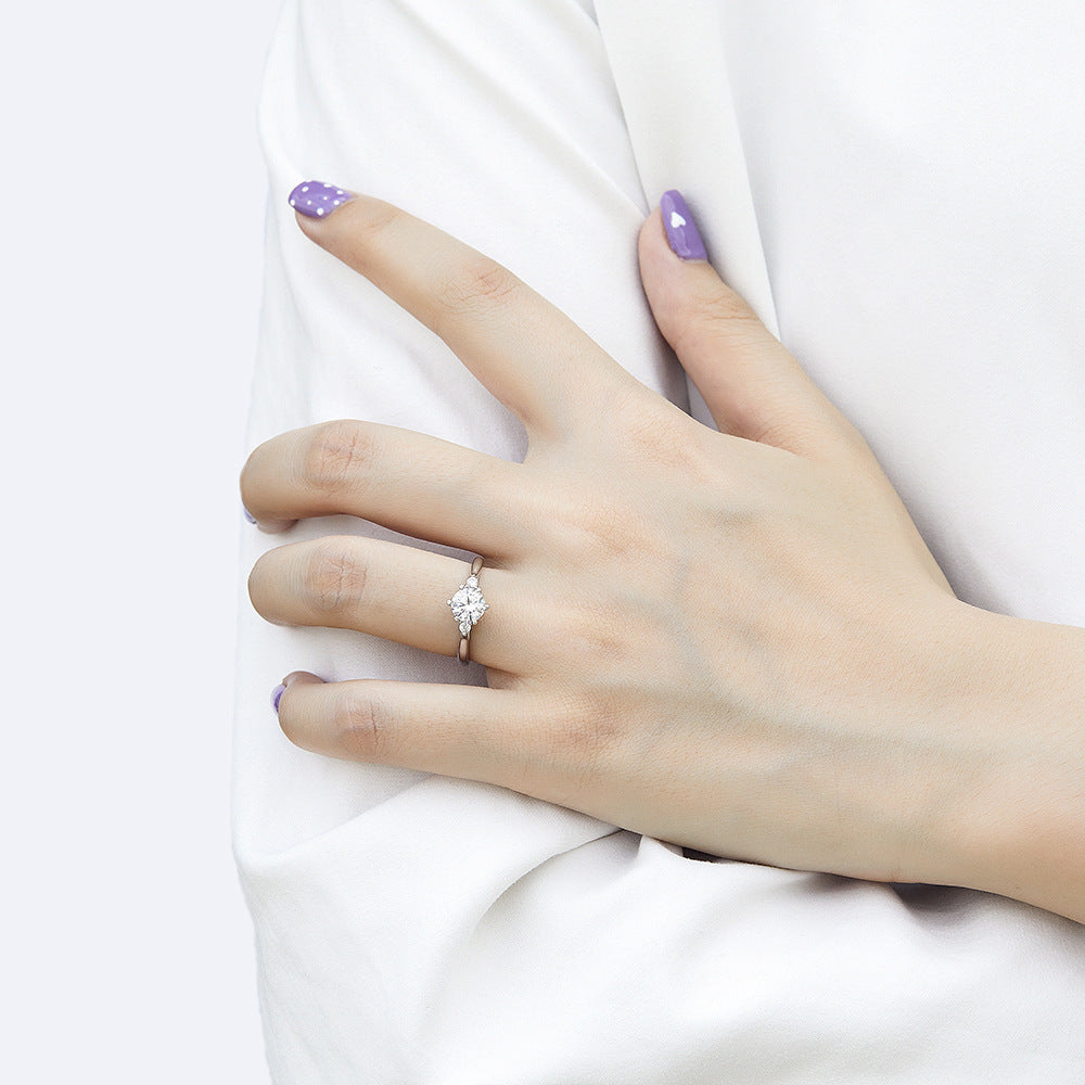 Womens Sterling Silver Ring with Zircon Gemstone Fashion Wedding Band White Gold Plated Anniversary Ring Style